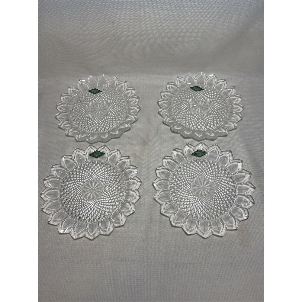 Shannon by Godinger Tiara Crystal Plates Set of 4 Sunflower Diamond Point